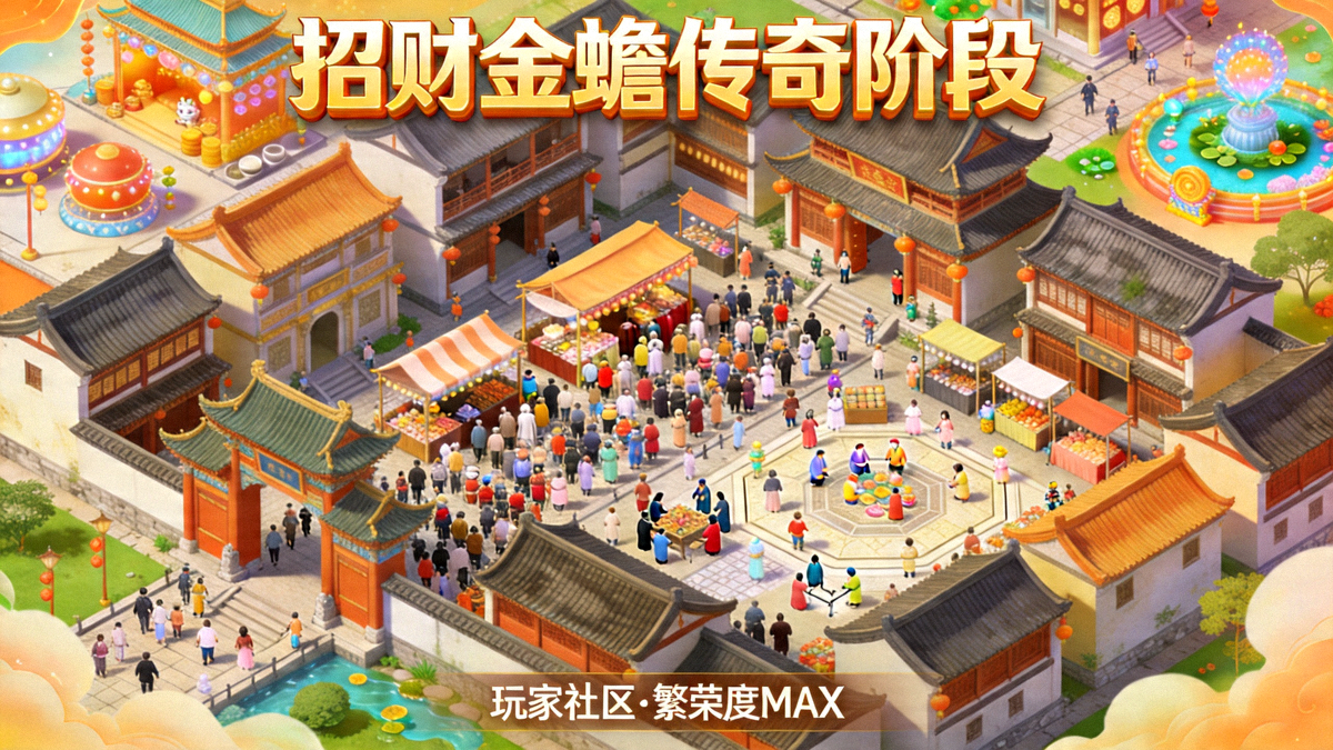 招财金蟾传奇阶段游戏截图，展示玩家在游戏中建立的庞大社区和影响力