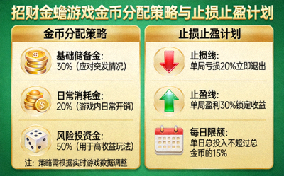招财金蟾游戏金币分配策略与止损止盈计划图表